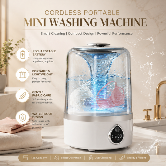 Cordless Portable Mini Washing Machine for Underwear, Socks & Delicate Clothes