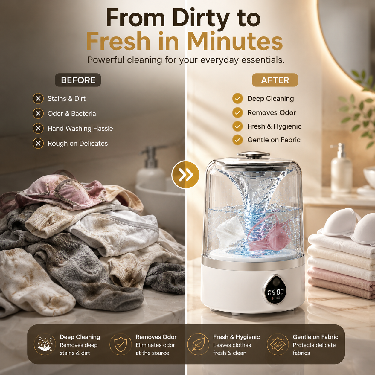 Cordless Portable Mini Washing Machine for Underwear, Socks & Delicate Clothes